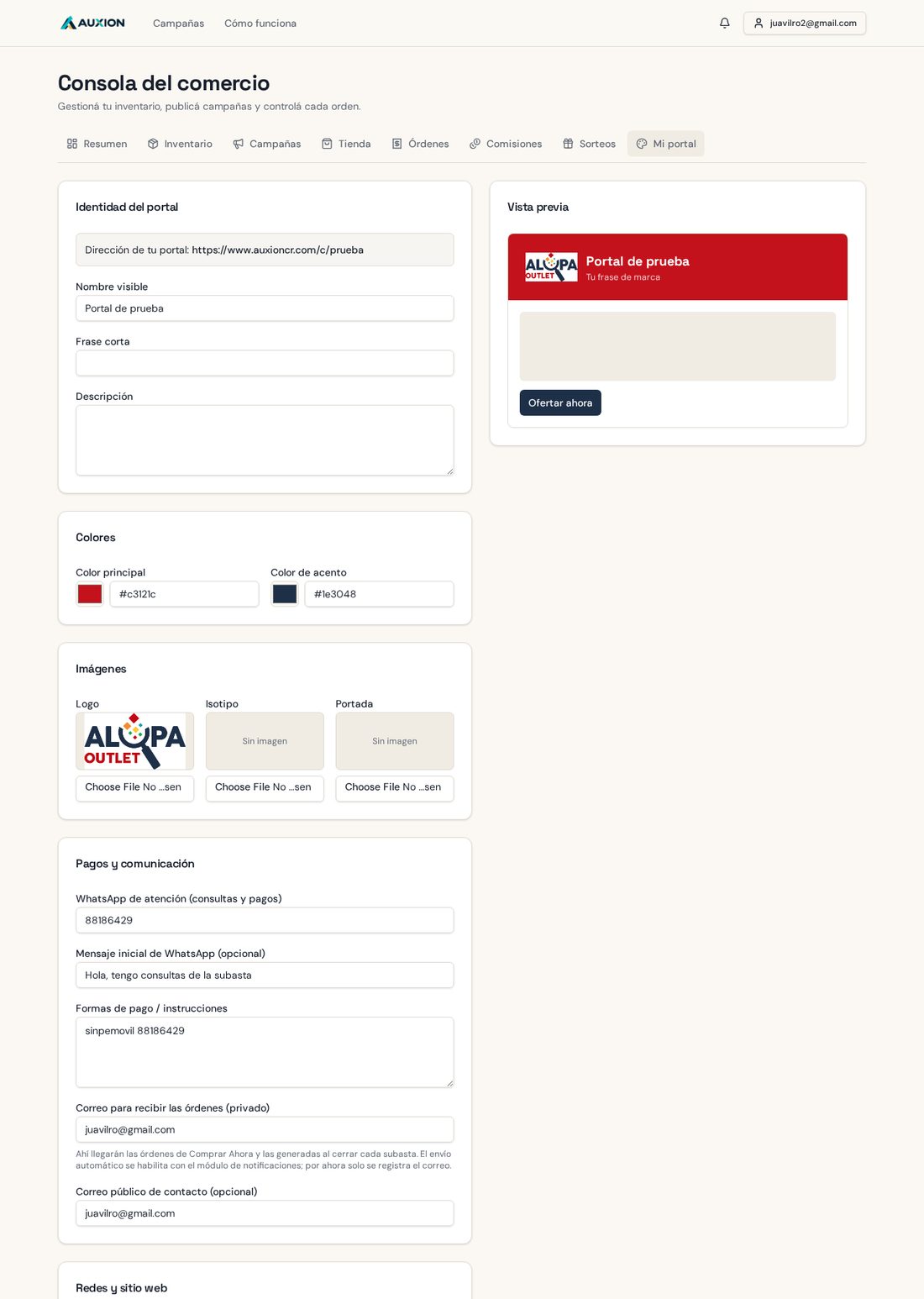 Personalización de marca del portal.